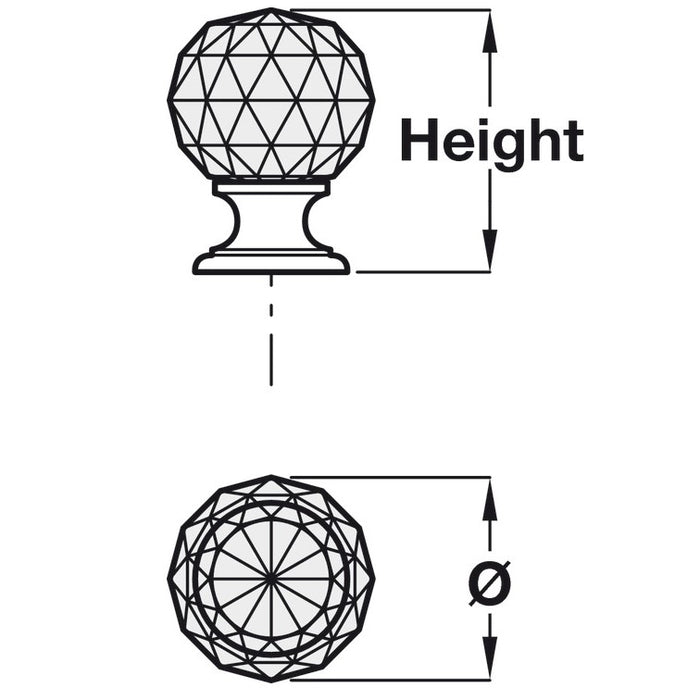 Harley, Zinc Alloy and Crystal Glass, Knob - Foxstow