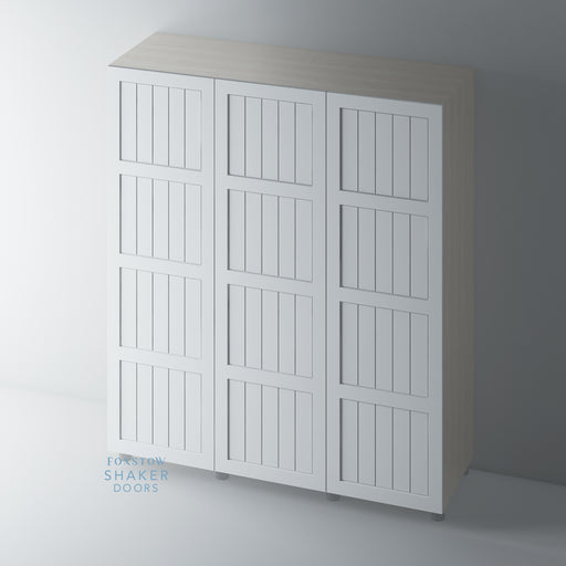 Primed, 4 Panel Shaker Wardrobe Door with TONGUE & GROOVE Panel - Foxstow
