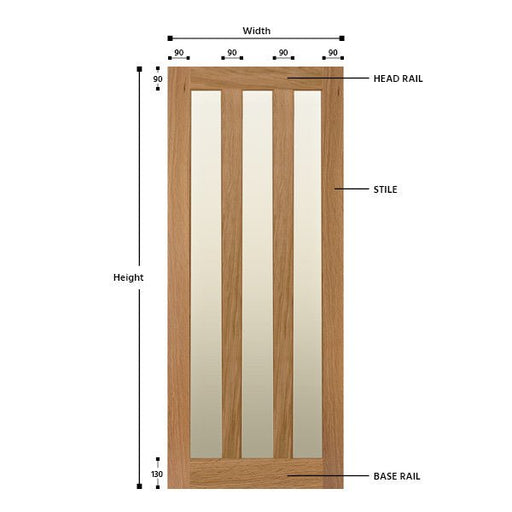 Glazed 3 Vertical Panel Solid Oak Door - Foxstow