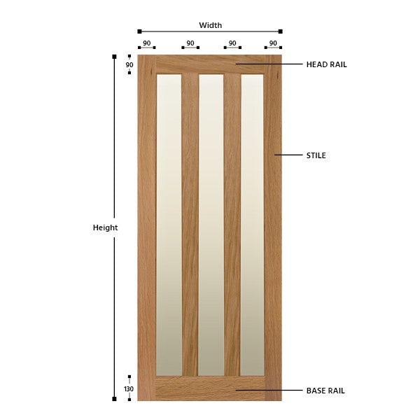 Glazed 3 Vertical Panel Solid Oak Door - Foxstow