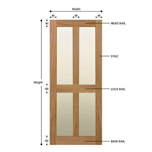 Glazed 4 Vertical Panel Solid Oak Shaker Door - Foxstow