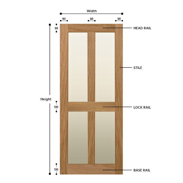 Glazed 4 Vertical Panel Solid Oak Shaker Door - Foxstow