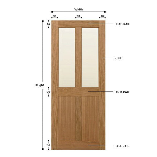 Top Half Glazed 4 Vertical Panel Solid Oak Door - Foxstow