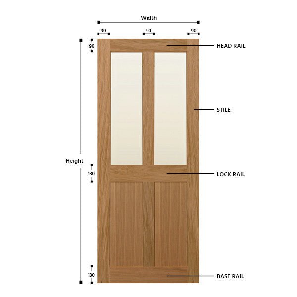 Top Half Glazed 4 Vertical Panel Solid Oak Door - Foxstow