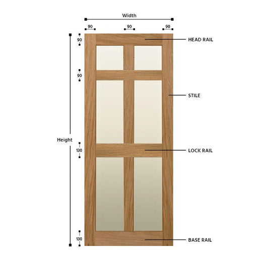 Glazed 6 Panel Oak Shaker Door - Foxstow