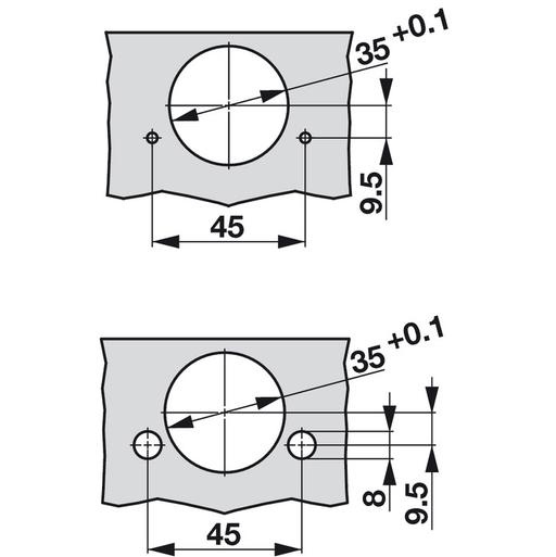 Concealed Cup Hinge, Pie - Cut Corner Hinge, with Full - Cup Drill Hole, Tiomos Pcc - Foxstow