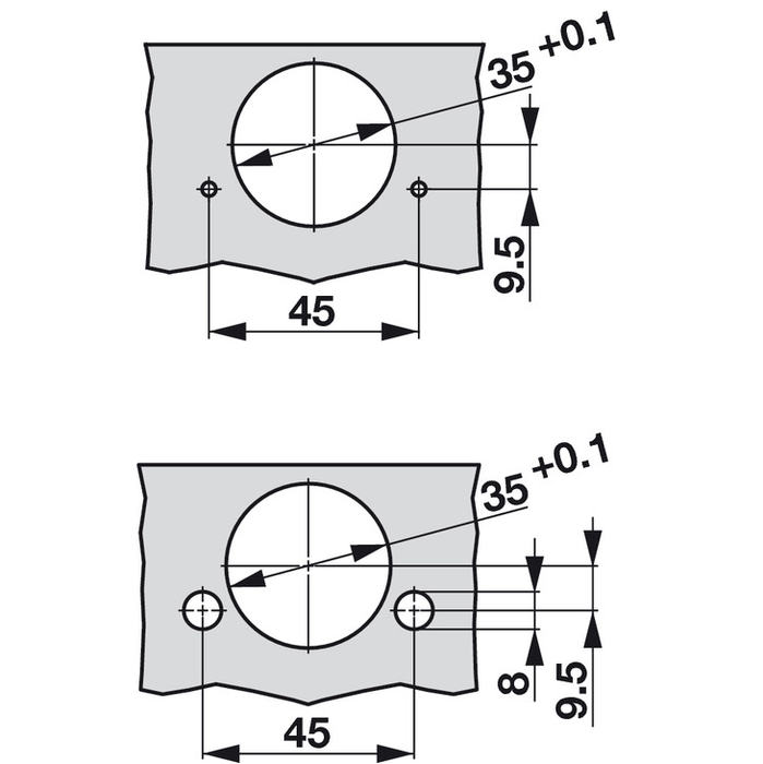 Concealed Cup Hinge, Pie - Cut Corner Hinge, with Full - Cup Drill Hole, Tiomos Pcc - Foxstow