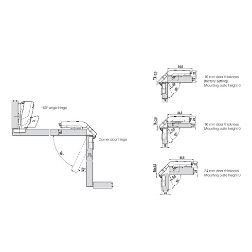 Concealed Cup Hinge, Pie - Cut Corner Hinge, with Full - Cup Drill Hole, Tiomos Pcc - Foxstow
