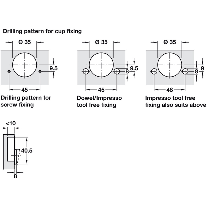 Concealed Cup Hinge, Pie - Cut Corner Hinge, with Full - Cup Drill Hole, Tiomos Pcc - Foxstow